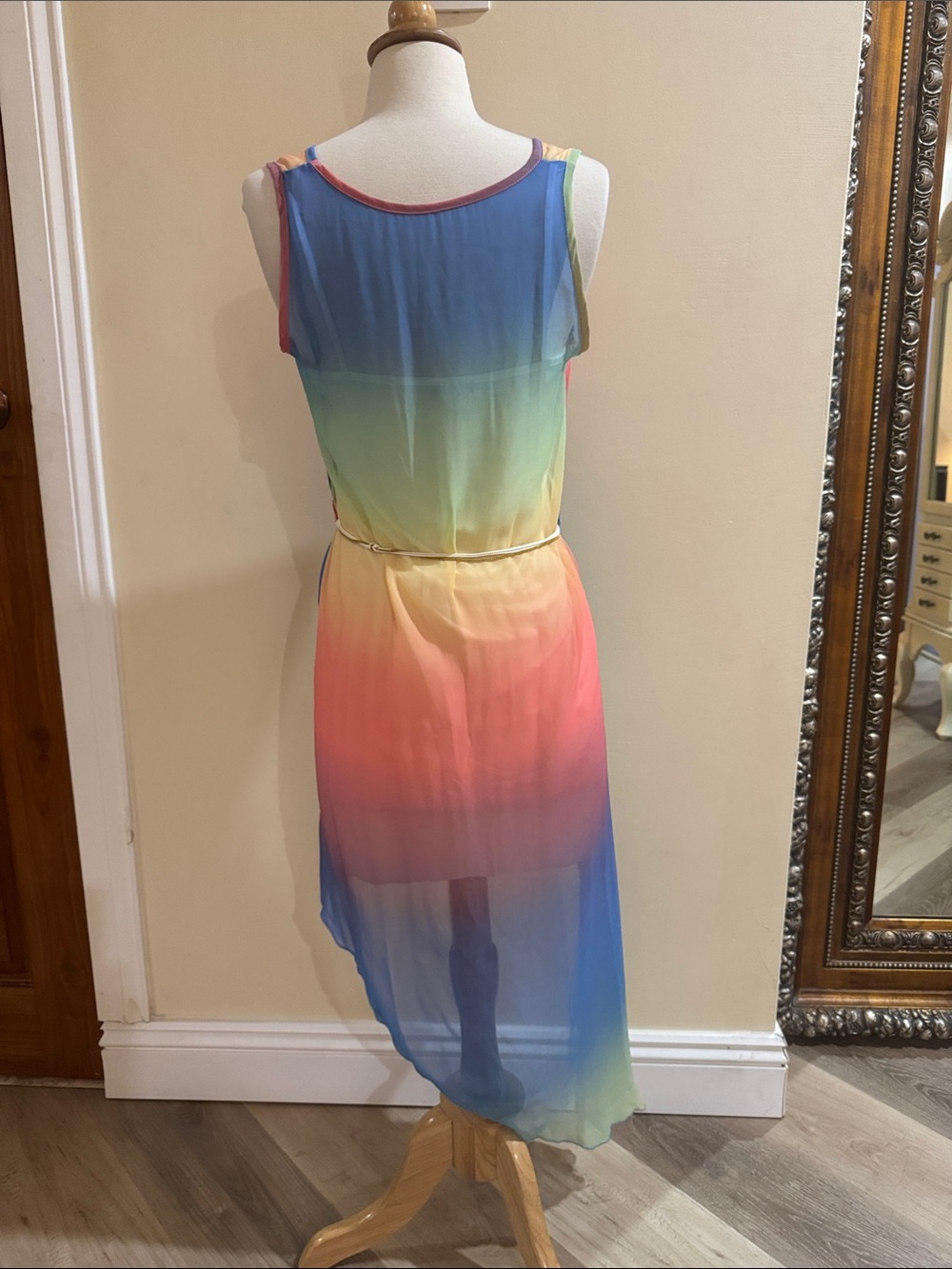 Stunning Rainbow Asymmetrical Hem Chiffon Dress - Picture 3 of 5